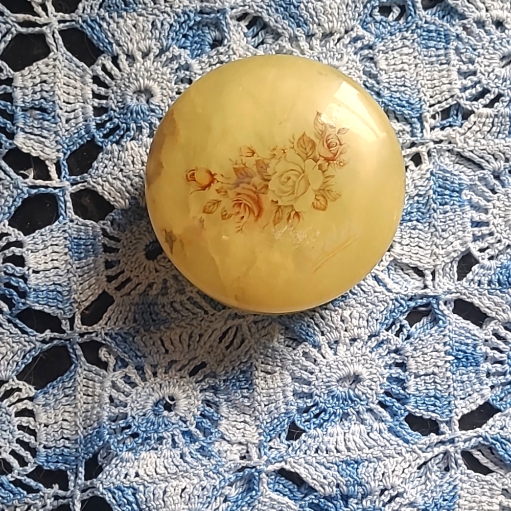 Vintage Yellow Alabaster Trinket Box